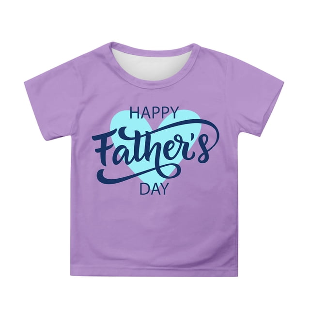 NINGMENG Hauts et T-Shirts pour Filles, Été, Fête des Pères, Imprimé Lettre, Col Rond, Manches Courtes, Mode Décontractée, Mode Urbaine, Violet, 8-9 Ans