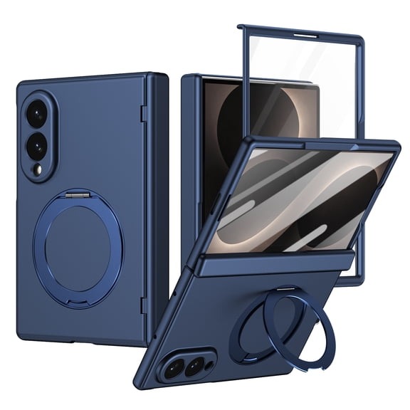 Dteck for Samsung Galaxy Z Fold8 Case with Built-in Screen Protector, Full Hinge Cover Magnetic Rotate Ring Stand,Blue