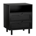 thumbnail image 3 of Eumyviv Black Rattan Nightstand, Wood Beside Table with 2 Drawers and One Shelf Farmhouse Side Table for Bedroom Living Room, Black GT022, 3 of 5