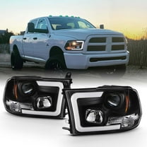 AKKON - For 2009-2018 Dodge Ram 1500 2500 3500 Truck LED Tube Black Projector Headlights Left Right Replacement