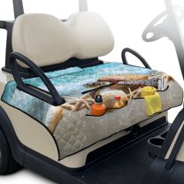Yuyamidu Sea Turtle Golf Cart Seat Covers with Pockets Starfish Shell Golf Cart Seat Towel Blanket for 2 Seats Portable Club Car Golf Cart Accessories