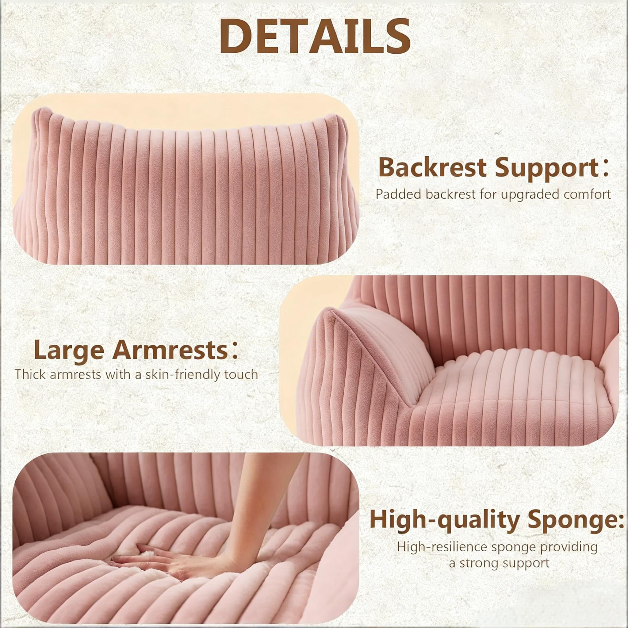 FHFO Giant Bean Bag Chair with Ottoman,Oversized Boneless Couch Chair in a Box, Comfy and Lazy Lounge for Dorm, Living Room, Bedroom, (42”x43”x31”)Pink