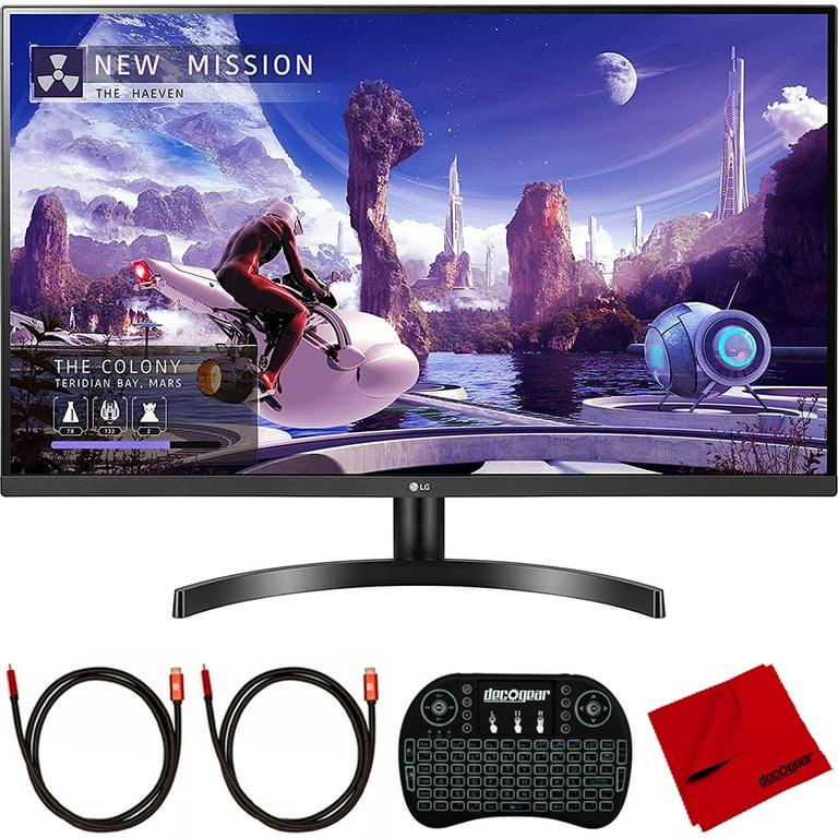 LG 27QN600-B 27 inch QHD 2560x1440 IPS Monitor with AMD FreeSync, HDR10 Bundle with 2.4GHz Wireless Keyboard, 2x 6FT Universal HDMI 2.0 Cable and