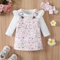 thumbnail image 2 of EnJoCho Comfy Clothing for Toddler Girls Long Sleeve Ribbed Romper Bodysuits Floral Prints Suspenders Skirt Headbands Outfits Toddler Kids Trendy Princess Bodysuit Outfits, 2 of 9