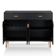 24/7 Shop At Home Senoma Wood 2-Drawer Buffet Server Storage Cabinet, Dining Sideboard Buffet Cabinet for Living Room in Black and Rose Gold