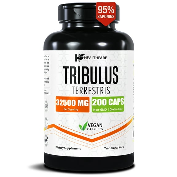 HealthFare Tribulus Terrestris for Men & Women | 32,500mg Ultra Potency Extract | 95% Saponins | 200 Capsules | Natural Strength, Energy & Stamina | Non-GMO, Gluten-Free, Made in USA