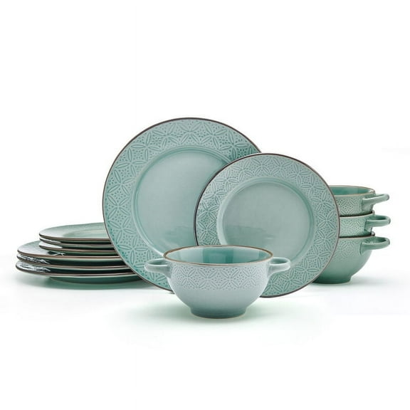 Pfaltzgraff Kori 12 Piece Stornware Dinnerware Set Sage