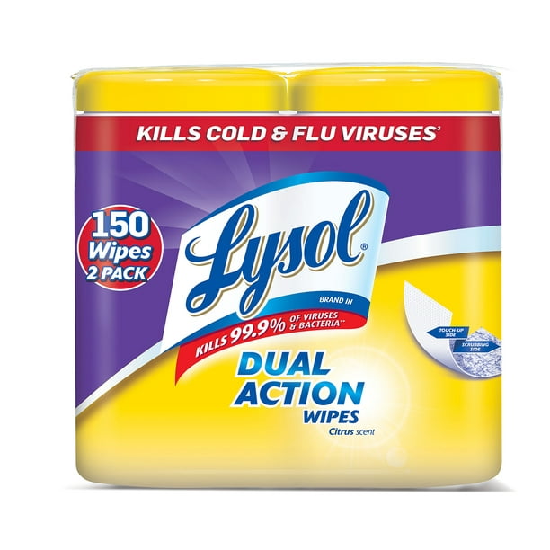 Lysol Dual Action Disinfecting Wipes, Citrus 150ct (2X80ct) Walmart