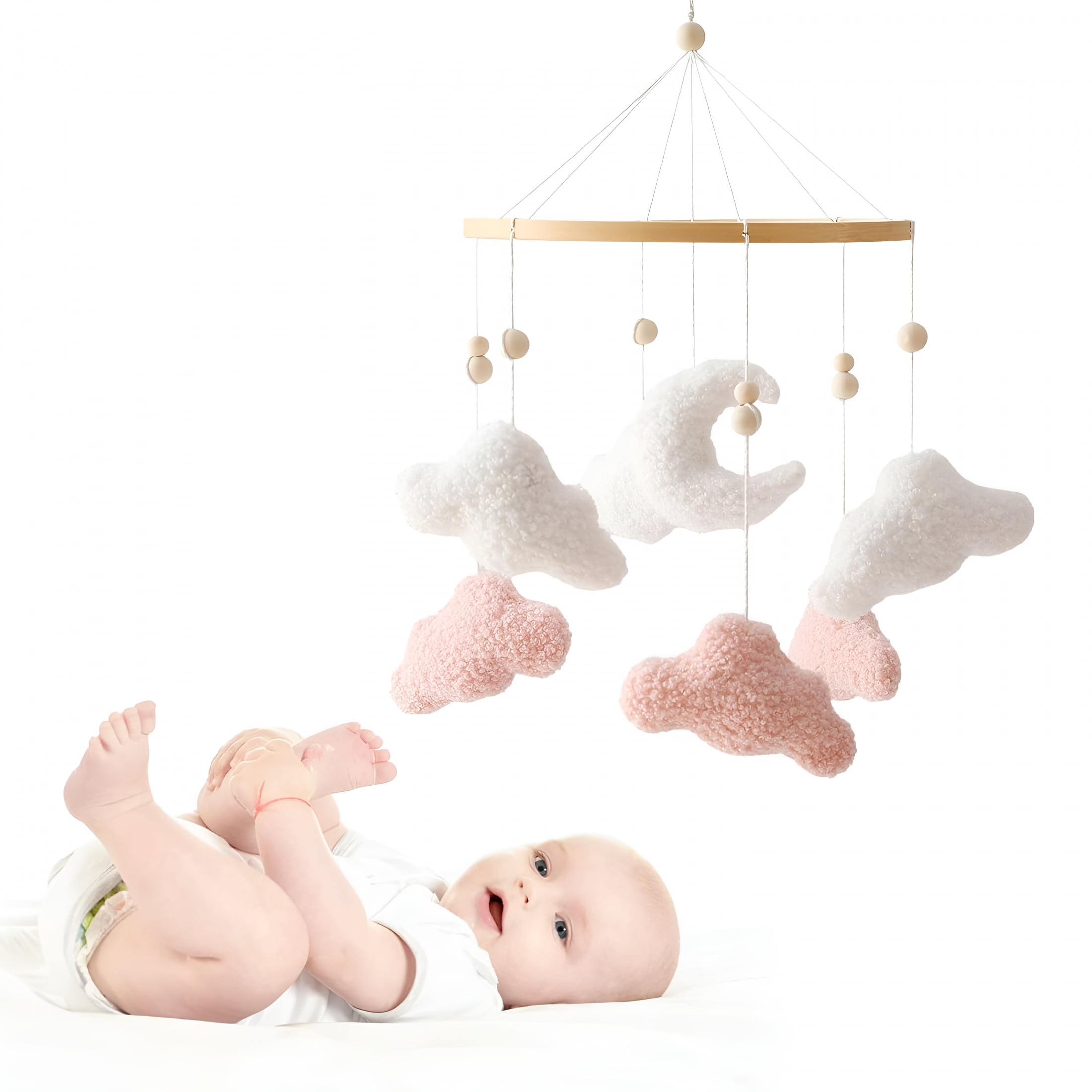 BESTSKY Baby Crib Mobile Bunny Nursery for Boys Girls Teddy Velvet Decor Infant Bedroom