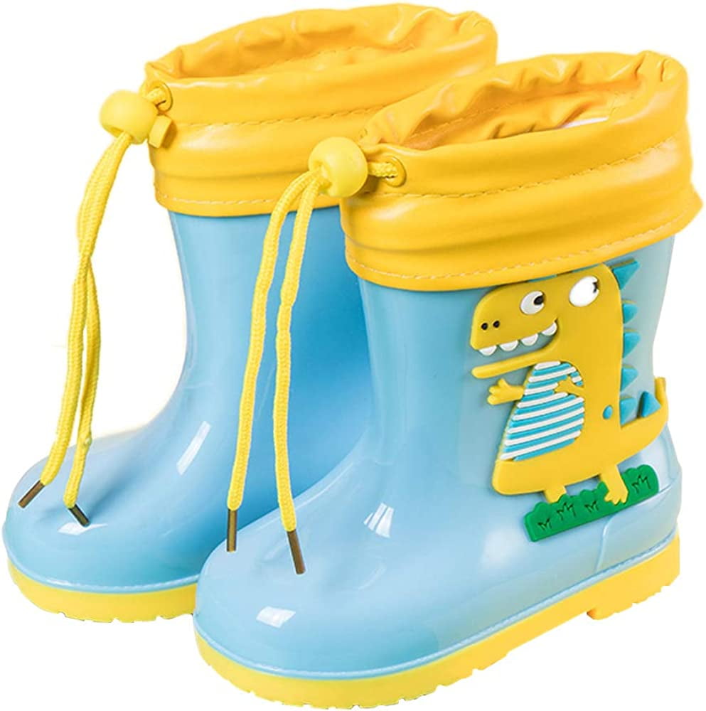 Kids Dinosaur Rain Boots Boys Girls Wellington Boots NonSlip Cozy