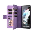 thumbnail image 3 of Zipper Wallet Case for Samsung Galaxy Z Fold4 Large Capacity Card Slots Holder Magnetic Clasp Cover, Luxury PU Leather Anti-Shock Flip Folio Case with Kickstand Wrist Strap Handbag Case, Purple, 3 of 6