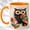 Orange, variant on Geometric Owl Coffee Mug, Floral Bird Mug, Ceramic 11 oz