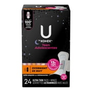 U by Kotex Balance Teen Ultra Thin Overnight Pads with Wings, 24 Ct