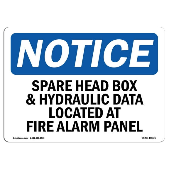 OSHA Notice Signs - Spare Head Box And Hydraulic Data Located Sign  | Extremely Durable Made in the USA Signs or Heavy Duty Vinyl label | Protect Your Warehouse & Business
