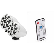 Kicker KMFC8W 8" Flat Mount Loaded Marine Wake Towers with 46KM84L Speakers - White Grills And Enclosures ( Includes LED Remote )