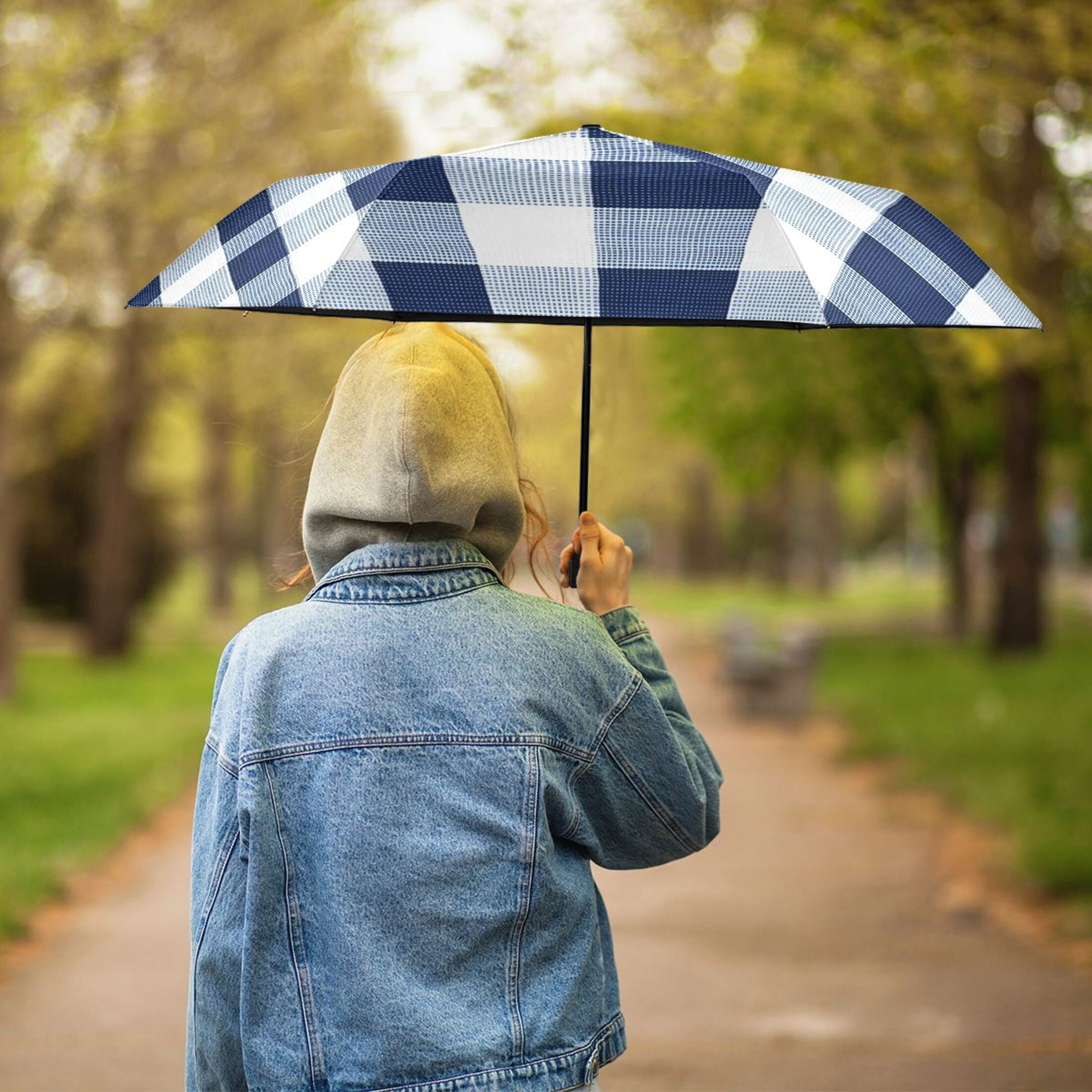 ALAZA Checkered Grid-a3 UPF 50+ Compact Folding Umbrella for Rain Travel Umbrella Packable