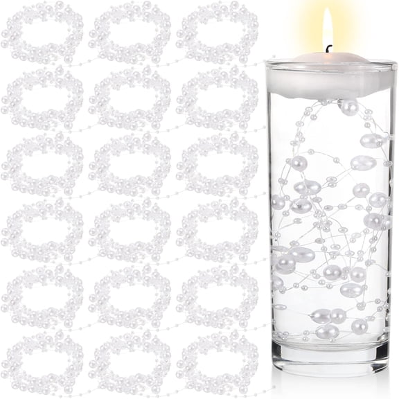 Hicarer 157 Feet 24 Strings Pearl String for Floating Candles Highlight Faux Pearl as Vase Filler Ideal for Wedding Party Garland Home Table Centerpieces Decor(White)