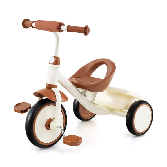 Spaco Toddler Tricycle Kids Trike with Adjustable Seat and Basket Aged 3-5 Years Old, Balance Bike, Beige