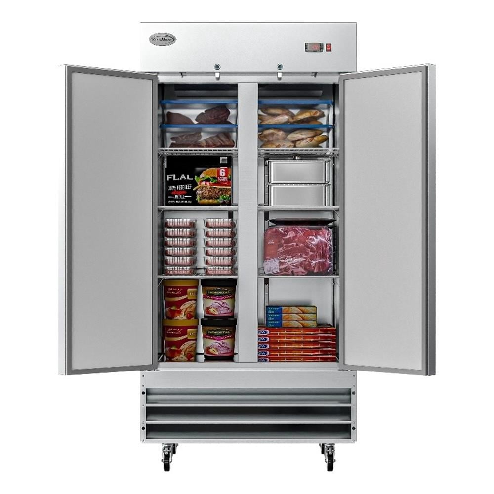 Pemberly Row 39 in. Commercial Stainless Steel 2-Door Reach-In Freezer in Silver
