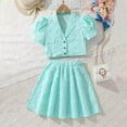 thumbnail image 2 of VONCOS Girls' 8 - 9 Years Big Size Fashion Classic Fit V Neck Short Sleeve Blazer and A - Line Skirt Two - piece Set,Green,Size 9T, 2 of 3