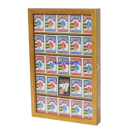 The Playing Card Frame - 25 Decks of Card Display Case Shadow Box Wall Cabinet, PKCC01 (Mahogany)