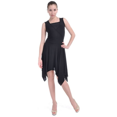 Ballerina Style Dresses - S/M Fit Black Flowing Ballerina Style Tie Back Mock Wrap Front Dress