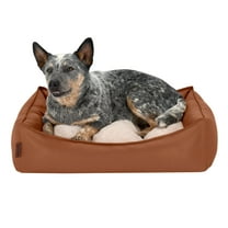 FurHaven Leather Look Cozy Couch Pet Bed for Dogs and Cats - Camel, Medium