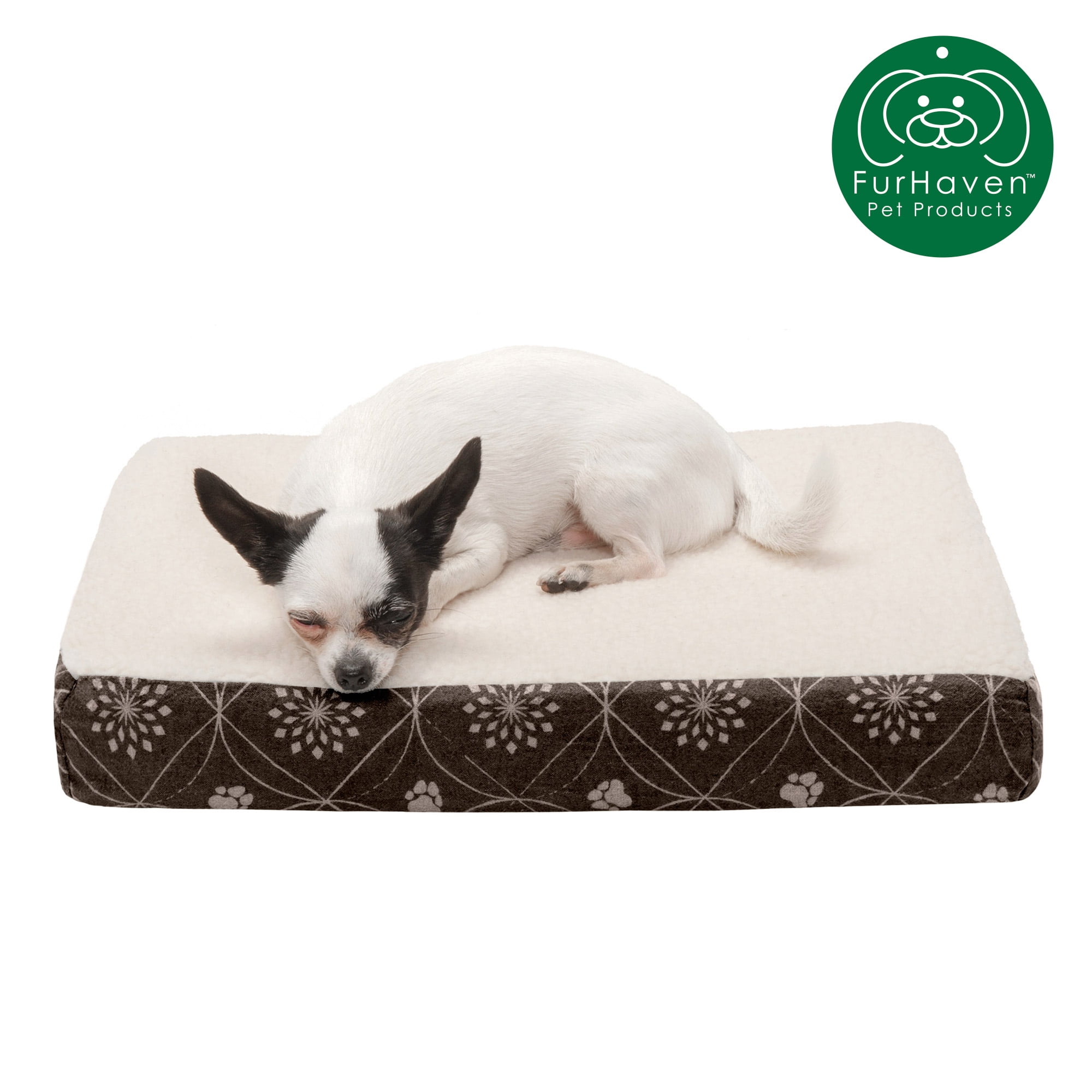 FurHaven Pet Dog Bed Deluxe Memory Foam Faux Sheepskin & Flannel Paw