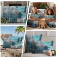 thumbnail image 5 of Teal Grey Outdoor Waterproof Pillow Covers, Modern Oil Painted Abstract Art Aesthetics Decorative Square Throw Pillowcase Sofa Cushion Sham for Patio/Couch/Chair, 18"x18" 2 Pack, 5 of 8