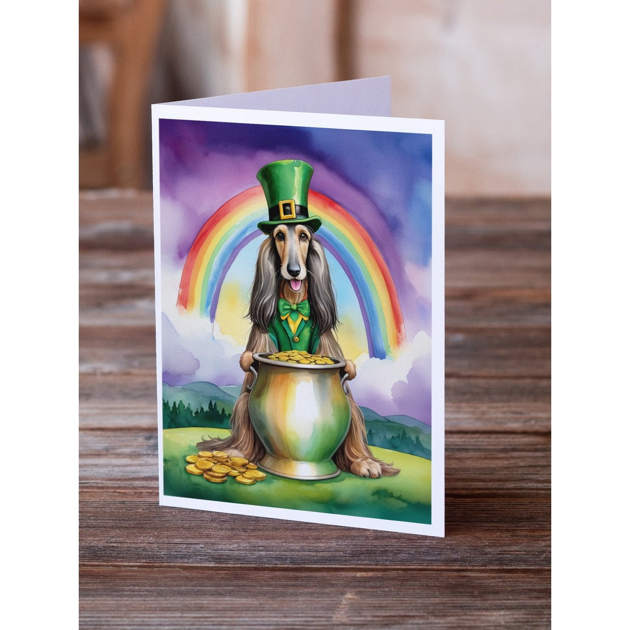 Afghan Hound St Patrick's Day Greeting Cards Pack of 8 7 in x 5 in