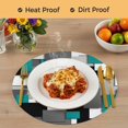 thumbnail image 4 of Modern Turquoise Grey Round 13 Inch Placemats Set of 6, Abstract Geometric Color Blocks HeatResistant Non Slip Place Mats for Dining Table, Wipeable Braided Kitchen Table Mats for Housewarming, 4 of 9