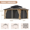 thumbnail image 4 of INTER HUT 15 x 13 Wood Gazebo, Outdoor Steel Patio Hardtop Gazebo with Double Roof, Netting and Curtains, 4 of 8