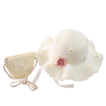 

Relanfenk Baby Hats Children Girl Summer Sunscreen Sunshade Straw Beach Sun + Straw Bag Hat