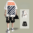 thumbnail image 5 of Conjuntos de pantalones cortos para hombre, novedad estética a rayas en camiseta lisa de algodón para hombre, talla 5xl, informal, fresca, holgada, nueva prenda superior a juego, ropa de lujo, 5 of 5