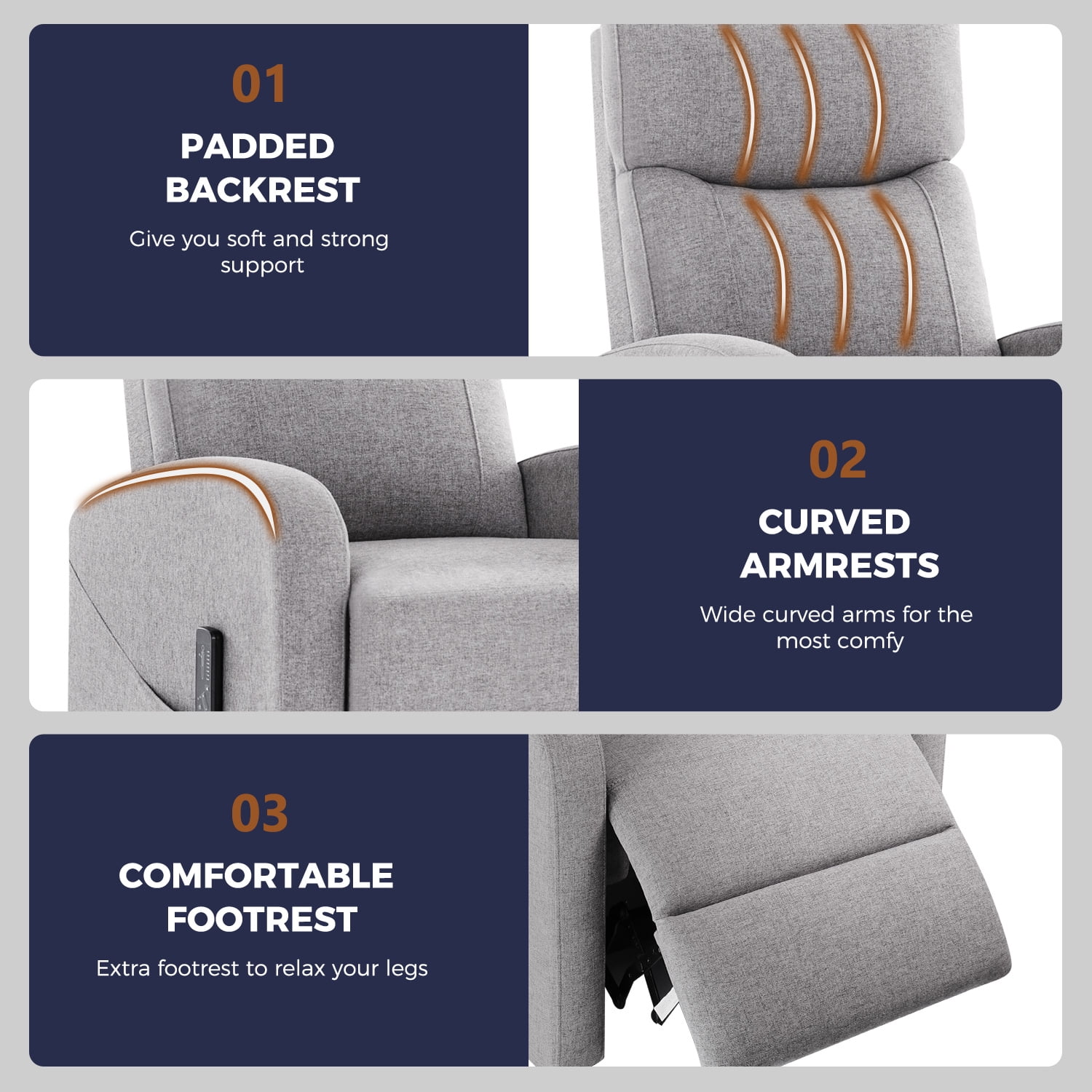 CONCETTA Massage Recliner Chair for Adults, Adjustable Home Theater Seating with Lumbar Support, Small Recliners for Small Spaces, Dark Grey