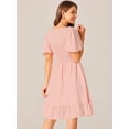 thumbnail image 4 of DARING DIVA Chiffon Smocked Flutter Short Sleeve Dress XL Pink, 4 of 6