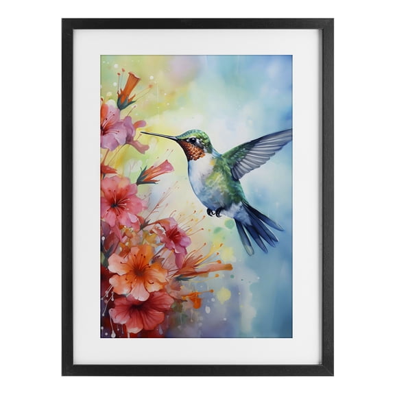 Stupell Industries Modern Hummingbird Hibiscus Serenade Black Framed Print Under Glass, 14 x 20, by Creative Studio