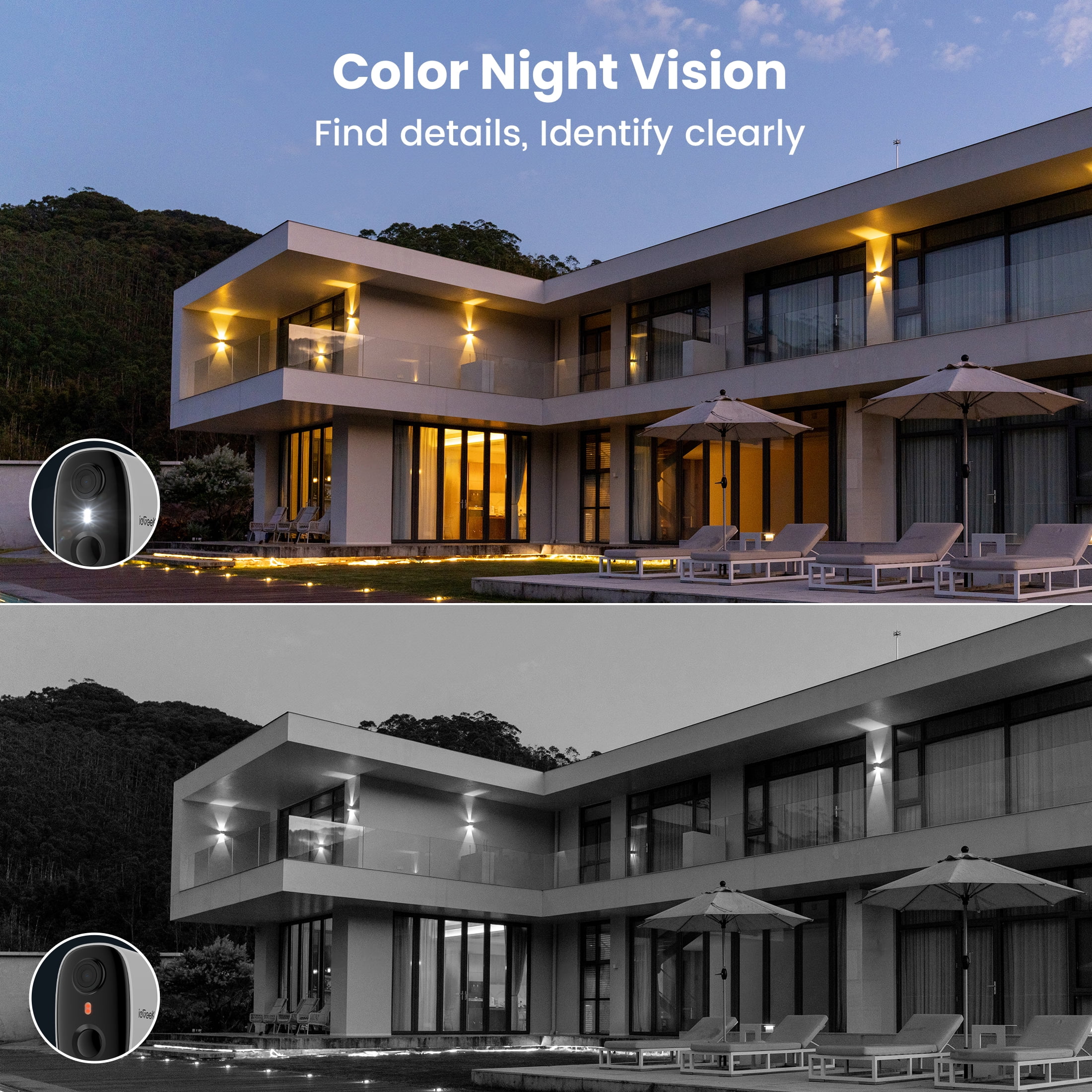 ieGeek Outdoor Solar Security Camera with Spotlight Siren, Wireless, WiFi, 2k/3mp Color Night Vision Outdoor Camera with AI Motion Detection, Work with Alexa (Supports Only 2.4Ghz Wi-Fi)