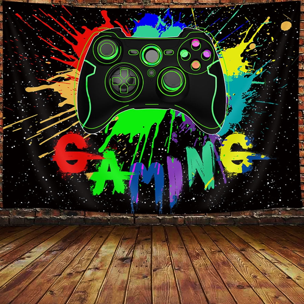 Herrnalise Game Tapestry for Men, Cool Neon Gaming Tapestry Wall Hanging  for Boys Bedroom, Black Gaming Accessories for Gamer Room Decor Blacklight  Posters College Dorm Home Blanket (60 W X 40 H) 