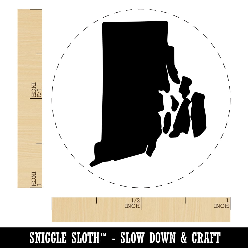 Rhode Island State Silhouette Self-Inking Rubber Stamp Ink Stamper - Blue Ink - Medium 1 Inch