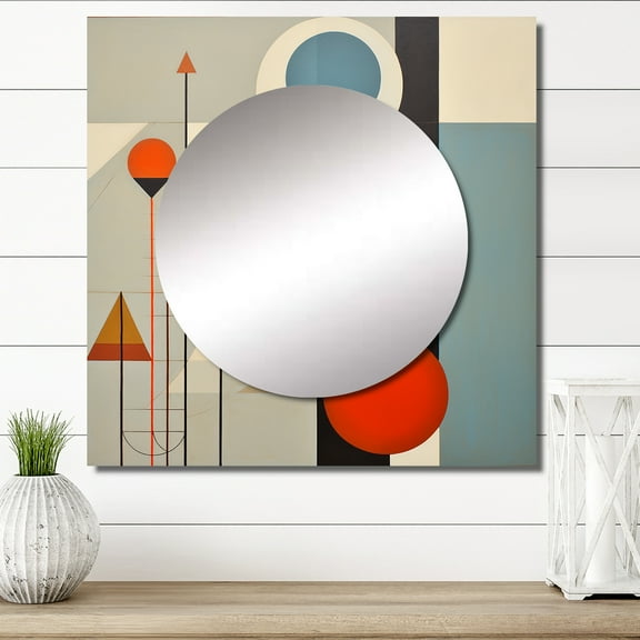 Designart "Happy Coincidence Abstract Retro Geometrics I" Modern Midcentury Square Mirror For Wall Decor - Large Blue Square Mirror Printed Wall Decor - Mid-Century Square Living Room Mirror