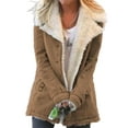 thumbnail image 1 of LUXUR Ladies Jacket Long Sleeve Coat Fleece Overcoats Open Front Outwear Tops Solid Color Khaki M, 1 of 2