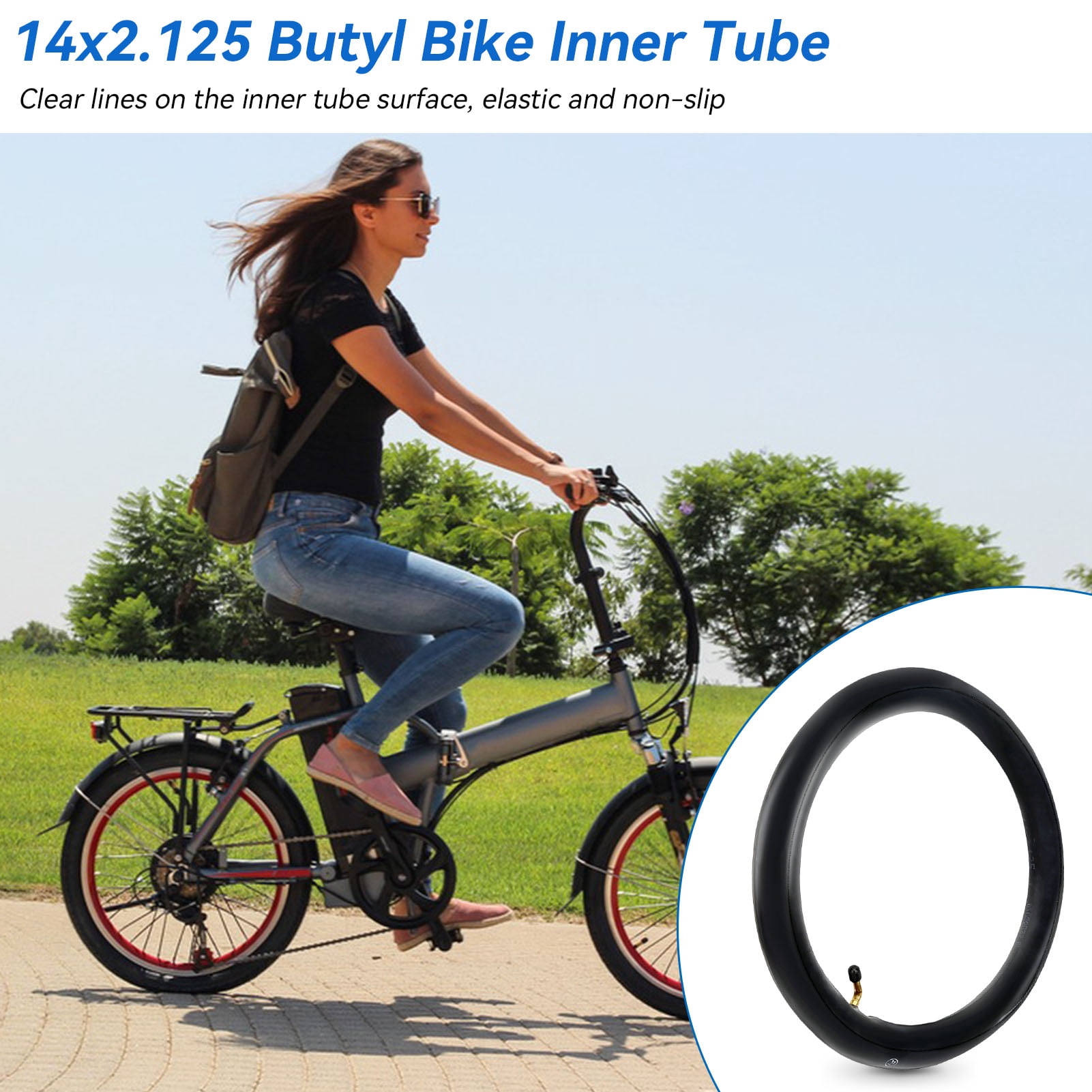 Inner Tube 14 x 2.125, Electric Bike Tire Tube with Angled Valve Stem Electric Scooter E-Bike Inner Tube Replacement