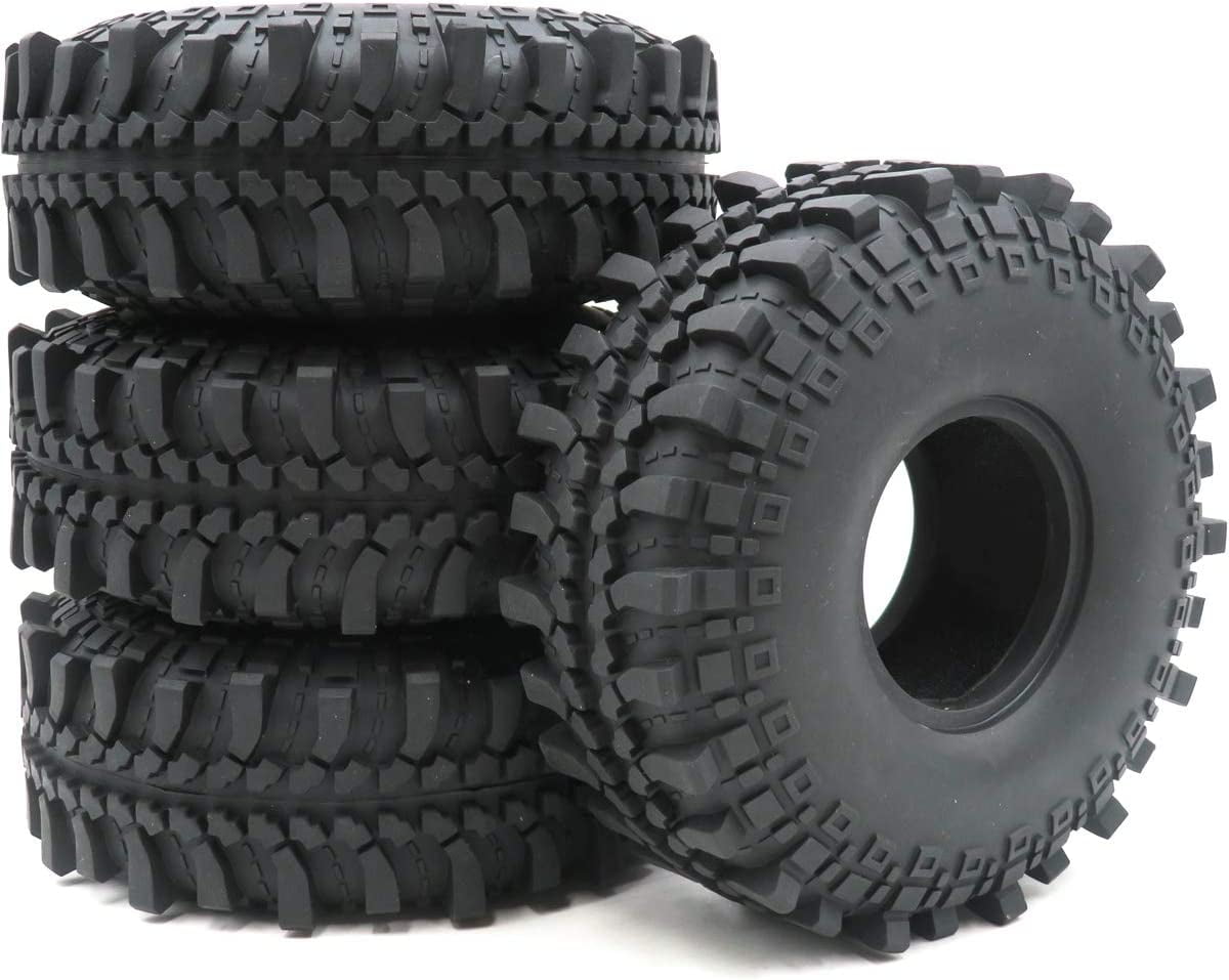 5.7inch & Aluminum 2.2 Beadlock Wheels Green Black Color 4pcs RC 2.2 Crawler Mud Terrain Tires Soft Tyres with Soft Foam Insert Height 145mm 