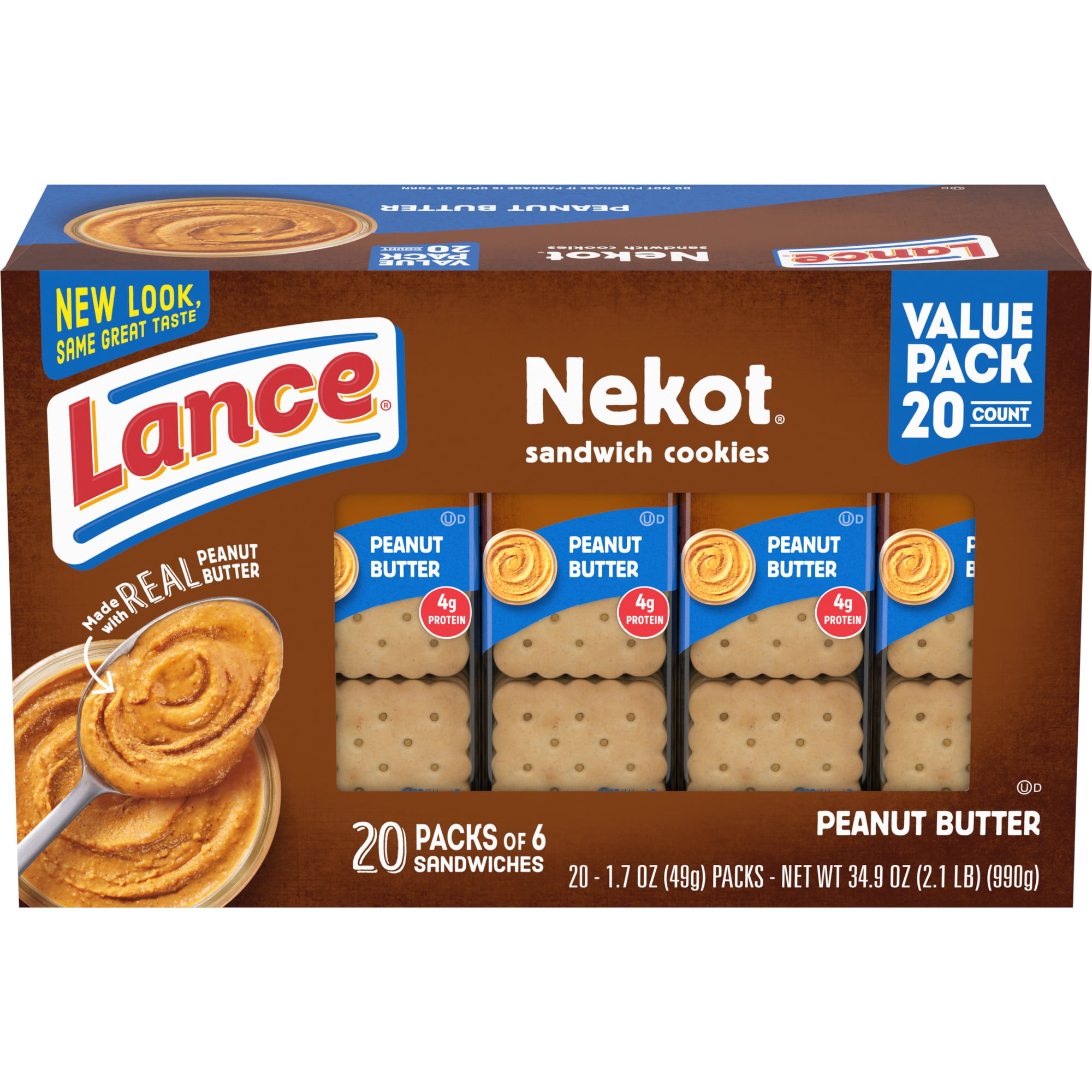 Photo 1 of *EXPIRES 03/18/23* Lance Sandwich Cookies, Nekot Peanut Butter, 20 Individually Wrapped Packs, 6 Sandwiches Each (Pack of 6)
