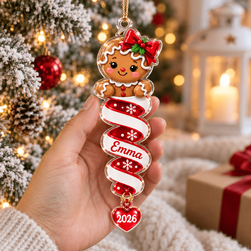 Personalized Acrylic Christmas Ornament, Gingerbread Ribbon Tree Gift ...
