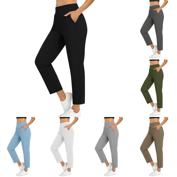 Paiwinds Women's Casual Travel Stretch Golf Pants, Cropped Length, Slim Fit, Elastic Waist, Solid Color Sports Pants, Multiple Colors.