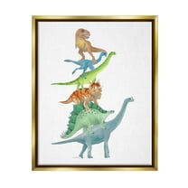 Stupell Industries Stacked Dinosaurs Balancing T-Rex Stegosaurus Illustration Graphic Art Metallic Gold Floating Framed Canvas Print Wall Art, Design by Dishique