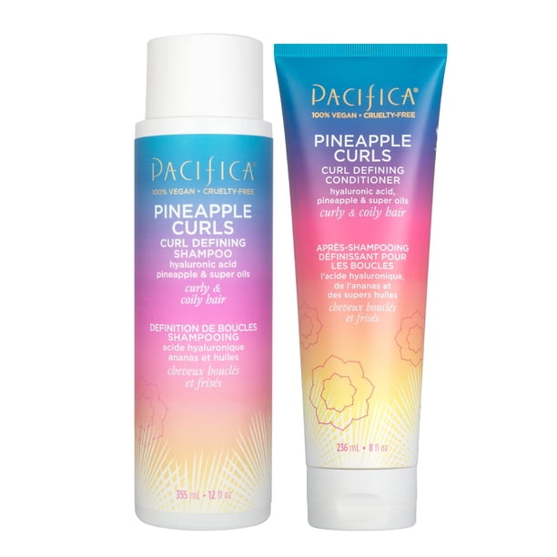 Pacifica Beauty Pineapple Curls Defining Shampoo + Pineapple Curls Defining Conditioner | Hyaluronic Acid | For Curly and Textured Hair | 100% Vegan & Cruelty Free | Sulfate, Silicone + Parabe