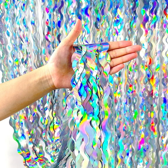 Foil Fringe Curtain, Reflective Surface for Bright Party Display, Hanging Decor with Visual Movement, Celebration Backdrop Accent for Party, Wedding, Photo Area and Event, Silver, 78.74 x 39.37 in